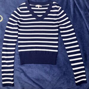 Stella Tweed Navy and Cream V-Neck Sweater